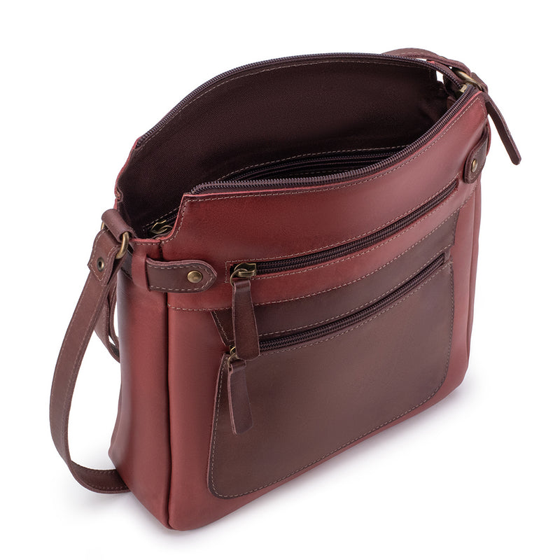 Bolsa em Couro Vermelho & Chocolate