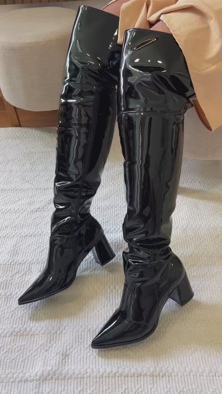 Bota Over Knee Verniz Luxo